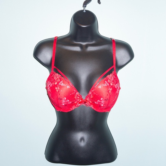 NWT Victoria’s Secret Bombshell Bra 36B – Red Floral Lace Push-Up - Picture 2 of 6